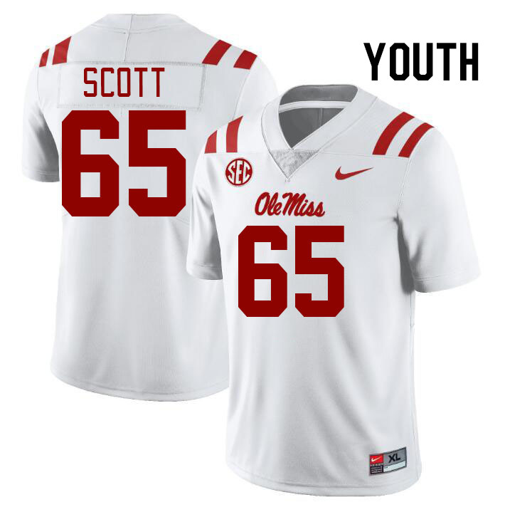 Youth #65 Gerquan Scott Ole Miss Rebels College Football Jerseys Stitched-White